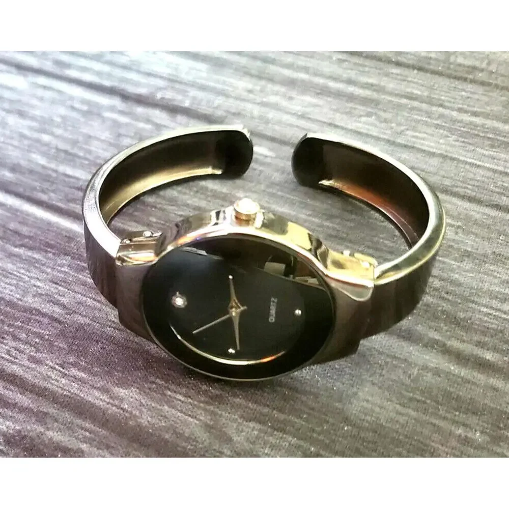 VTG‎ Waltham Lady Black Bold Syle Diamond Dial Bengal Watch